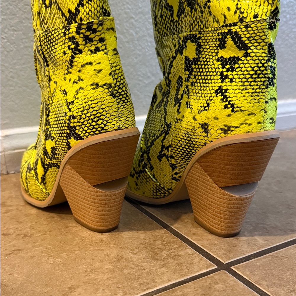 Neon Snake Print Knee-High Boots - Picture 4 of 6